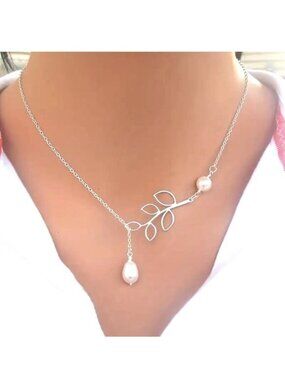 Lariat Necklace Slide Chain Pearl Elegant Dangle Adjustable Choker Drop Sylish